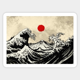 Hokusai waves sumi e style Sticker